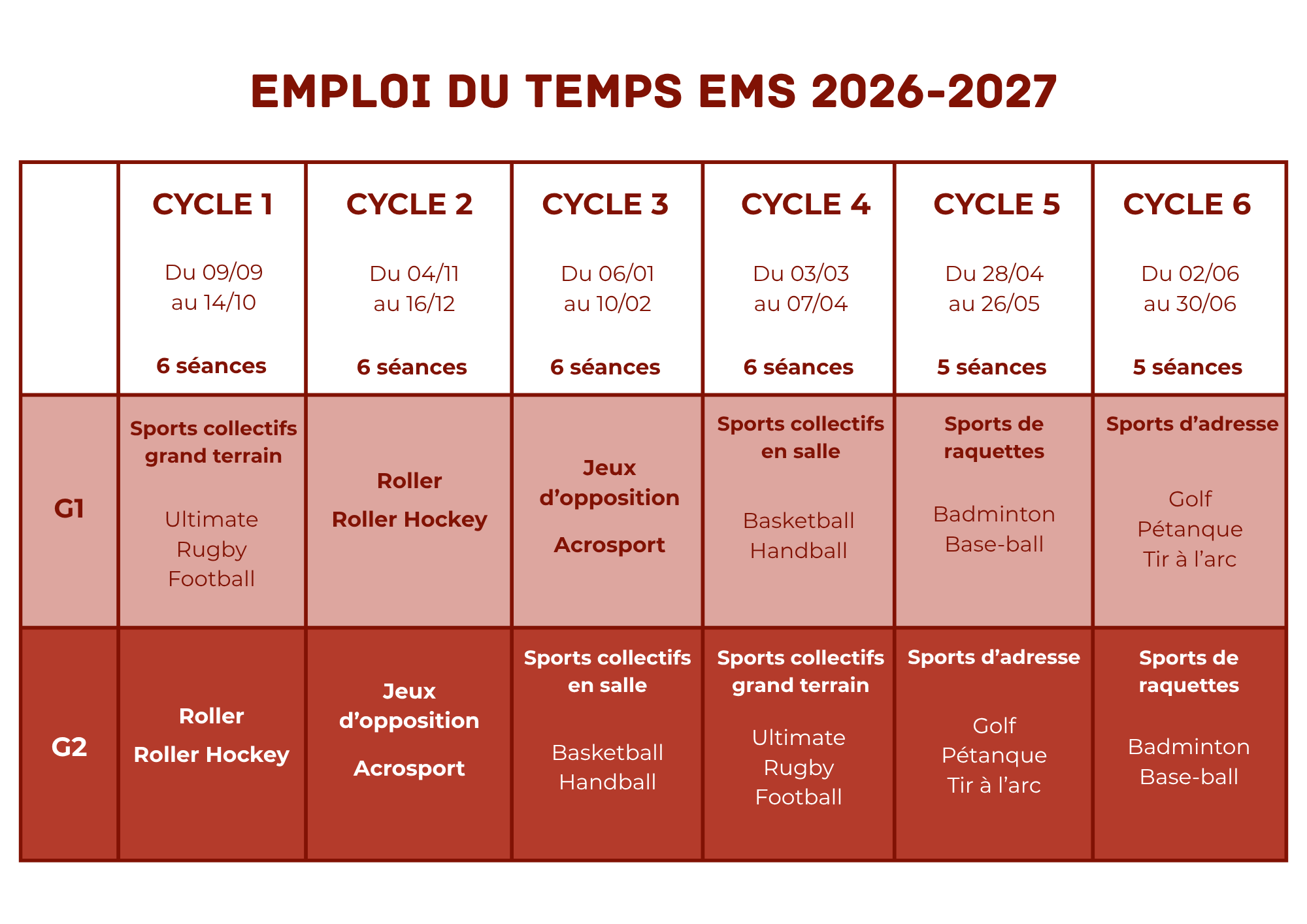 Emploi du temps EMS 2026-2027 bordeaux